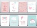 Set of baby shower invitations cards,poster,greeting,template,cakes,bottle,balloon,Vector illustrations Royalty Free Stock Photo