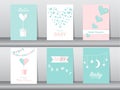 Set of baby shower invitations cards,poster,greeting,template,hearts,Vector illustrations Royalty Free Stock Photo