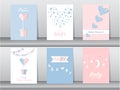 Set of baby shower invitations cards,poster,greeting,template,hearts,Vector illustrations Royalty Free Stock Photo