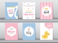 Set of baby shower invitations cards,poster,greeting,template, stork,animal,Vector illustrations Royalty Free Stock Photo