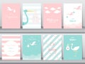 Set of baby shower invitations cards,poster,greeting,template,stork,Vector illustrations Royalty Free Stock Photo