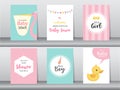 Set of baby shower invitations cards,poster,greeting,template,stork, animal,Vector illustrations Royalty Free Stock Photo