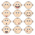 Set of baby smiley. Cute cartoon kids emoticon Royalty Free Stock Photo