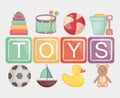 Set of baby toys entertainemt icons Royalty Free Stock Photo