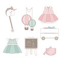 Set with baby trendy clothes, accessories and toys