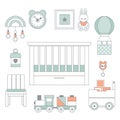 Set with baby trendy furniture and toys.