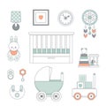 Set with baby trendy furniture and toys