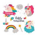 Set of baby unicorn and rainbow