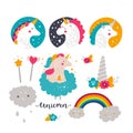 Set of baby unicorn and rainbow