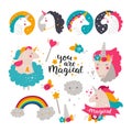 Set of baby unicorn and rainbow