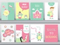 Set of Back to School card set, school kids, chalkboards, learning,animal,cool, Vector illustration.