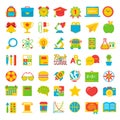 Set of back to school and education colot flat icons school supplies