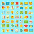 Set of back to school and education colot flat icons school supplies isolated