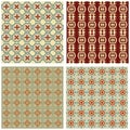 Set of background tiles in art deco style with simple geometric patterns in beige, red and green nostalgic color Royalty Free Stock Photo