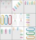 Set 9 background white paper clips Royalty Free Stock Photo