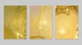 Set of backgrounds for banner, poster design with yellow green and golden marble pattern Royalty Free Stock Photo