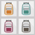 Set of backpack icons, backgrounds, and seamless pattern