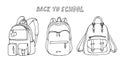 A set of backpacks for study. Back to school. For kids full school bags with study supplies. Doodle style.