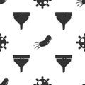 Set Bacteria, Bacteria and Funnel or filter on seamless pattern. Vector Royalty Free Stock Photo
