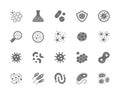 Set of Bacteria Grey Icons. Microbe, Germ, Cell, Caviar, Immune System and more.