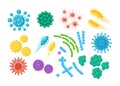 Set of bacteria, microbes, virus, germs. Disease-causing object isolated on background. Bacterial microorganisms, probiotic cells