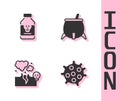 Set Bacteria, Poisoned pill, Poisonous cloud of gas or smoke and Witch cauldron icon. Vector