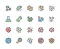 Set of Bacteria and Virus Color Line Icons. Microbe, Germ, Cell, Caviar and more Royalty Free Stock Photo