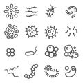 Set of Bacteria Vector Line Icons. Virus, Colony of Bacteria, Petri Dish, Disease, germ, microbe and more. Royalty Free Stock Photo