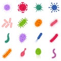 set of bacteria and virus vector illustration in flat style. Disease-causing bacterias, viruses and microbes