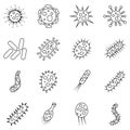 set of bacteria and virus vector illustration in outline style. Disease-causing bacterias, viruses and microbes