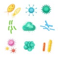 set of bacteria, viruses, germs, microbes volume 4. microbiology organism isolated design, probiotics cell. vector illustration