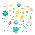 set of bacteria, viruses, germs, microbes volume 3. microbiology organism, probiotics cell. vector illustration icon design