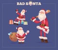 Set of the bad Santa. Christmas greeting card