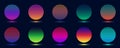 Set of badges abstract gradient colorful circles isolated on dark background retro 70s 80s style Royalty Free Stock Photo