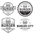 Set of badges, banner, labels and logo for hamburger, burger shop. Simple and minimal design. Vector illustration Royalty Free Stock Photo