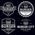 Set of badges, banner, labels and logo for hamburger, burger shop. Simple and minimal design. Vector illustration