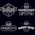 Set of badges, banner, labels and logo for hamburger, burger shop. Simple and minimal design. Vector illustration