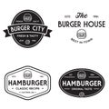 Set of badges, banner, labels and logo for hamburger, burger shop. Simple and minimal design. Vector illustration