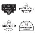 Set of badges, banner, labels and logo for hamburger, burger shop. Simple and minimal design. Vector illustration