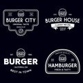 Set of badges, banner, labels and logo for hamburger, burger shop. Simple and minimal design. Vector illustration