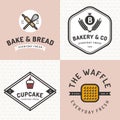 Set of badges, banner, labels, logos, icons, objects and elements for bakery shop with seamless pattern. Royalty Free Stock Photo