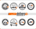 Set of badges for delivery transport, truck, ship, plane, scooter