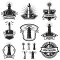 Set of the badges with lighthouses. Design elements for logo, la