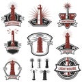 Set of the badges with lighthouses. Design elements for logo,