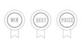 Set of badges with ribbons and inscriptions winner, best, prize in line style Royalty Free Stock Photo