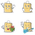 Set of bag character with successful smirking gift guitar Royalty Free Stock Photo