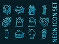 Set of Bakery blue glowing neon icons.