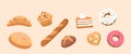 Set Of Bakery And Confection Products. Isolated Croissant, Muffin, Piece Of Cake And Baguette. Donut, Pretzel, Bun Royalty Free Stock Photo