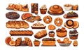 Set of bakery, flat cartoon isolated on white background. Vector illustration Royalty Free Stock Photo