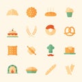 Set of 16 bakery flat icons.